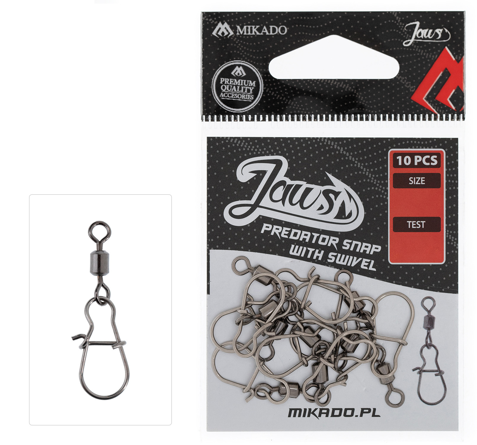 MIKADO JAWS PREDATOR SNAP W SWIVEL 10 PCS